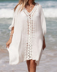 Gray Cutout V-Neck Three-Quarter Sleeve Cover Up Sentient Beauty Fashions Apparel & Accessories