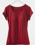 Brown Round Neck Short Sleeve T-Shirt with Bra Sentient Beauty Fashions Apparel & Accessories