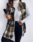 Honey Plus Size Pocketed Plaid Button Up Vest Coat