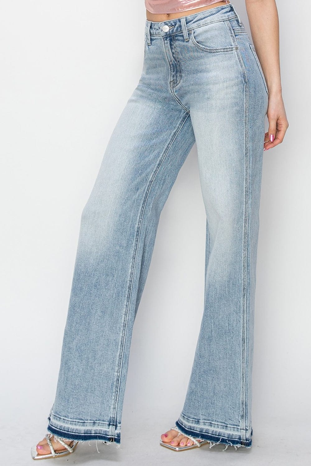 Light Gray Risen Full Size High Rise Wide Leg Jeans