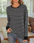 Lovelet Striped Round Neck Long Sleeve T-Shirt