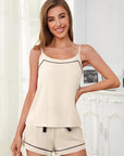 Light Gray Scoop Neck Spaghetti Strap Top and Shorts Lounge Set