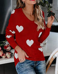 Heart Scoop Neck Long Sleeve Sweater