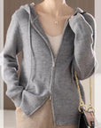 Drawstring Zip Up Long Sleeve Hooded Sweater