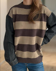 Contrast Round Neck Long Sleeve Sweater