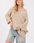 SAGE + FIG Distressed Asymmetrical Open Stitch Sweater