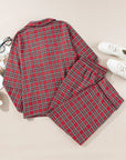 Plus Size Plaid Collared Neck Top and Pants Lounge Set