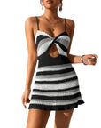 Dark Slate Gray Cutout Striped Spaghetti Strap Cover Up Dress