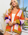 BiBi Checkered Color Block Sweater Cardigan