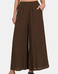 White Smoke Zenana Woven Wide Leg Pants With Pockets