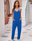 Gray Spaghetti Strap Jumpsuit with Pockets