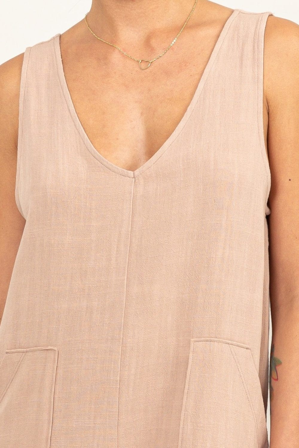 Tan HYFVE V-Neck Sleeveless Romper with Pockets