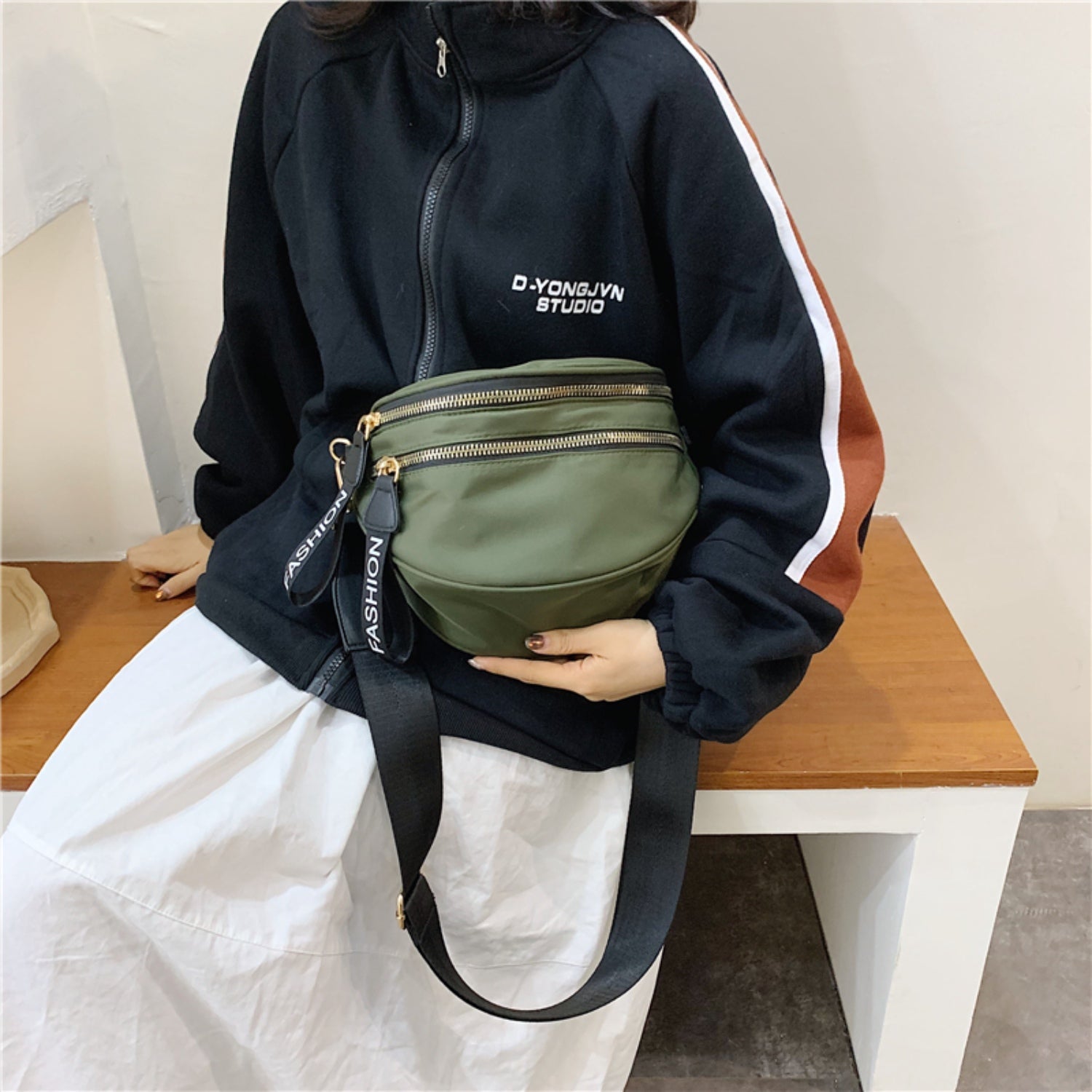 Black Double Zip Nylon Crossbody Bag Sentient Beauty Fashions Bag