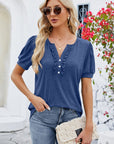 Frill Notched Short Sleeve Blouse