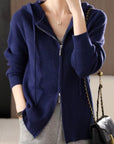 Drawstring Zip Up Long Sleeve Hooded Sweater