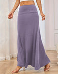 Solid Elastic Waist Maxi Skirt