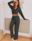 V-Neck Long Sleeve Top and Pants Set