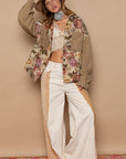 Rosy Brown POL Contrast Sleeves Button Down Floral Jacquard Shirt