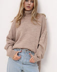 Basic Bae Side Slit Turtleneck Long Sleeve Sweater