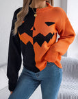 Contrast Round Neck Long Sleeve Sweater