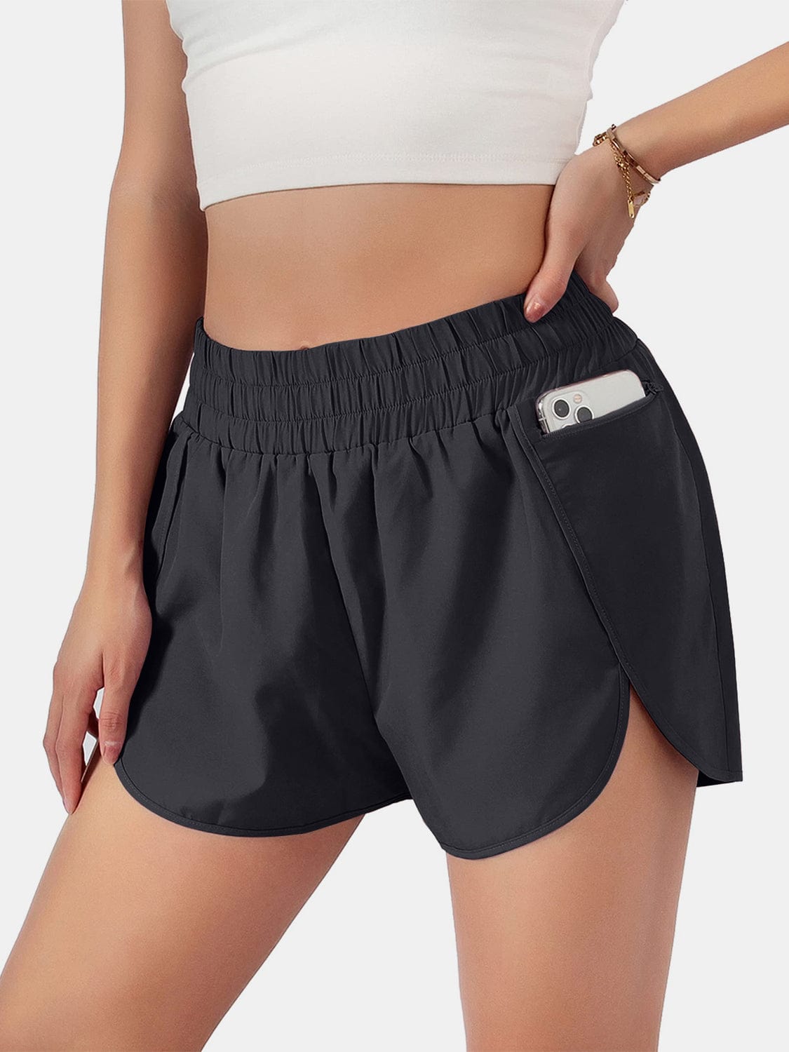 Dark Slate Gray Elastic Waist Active Shorts