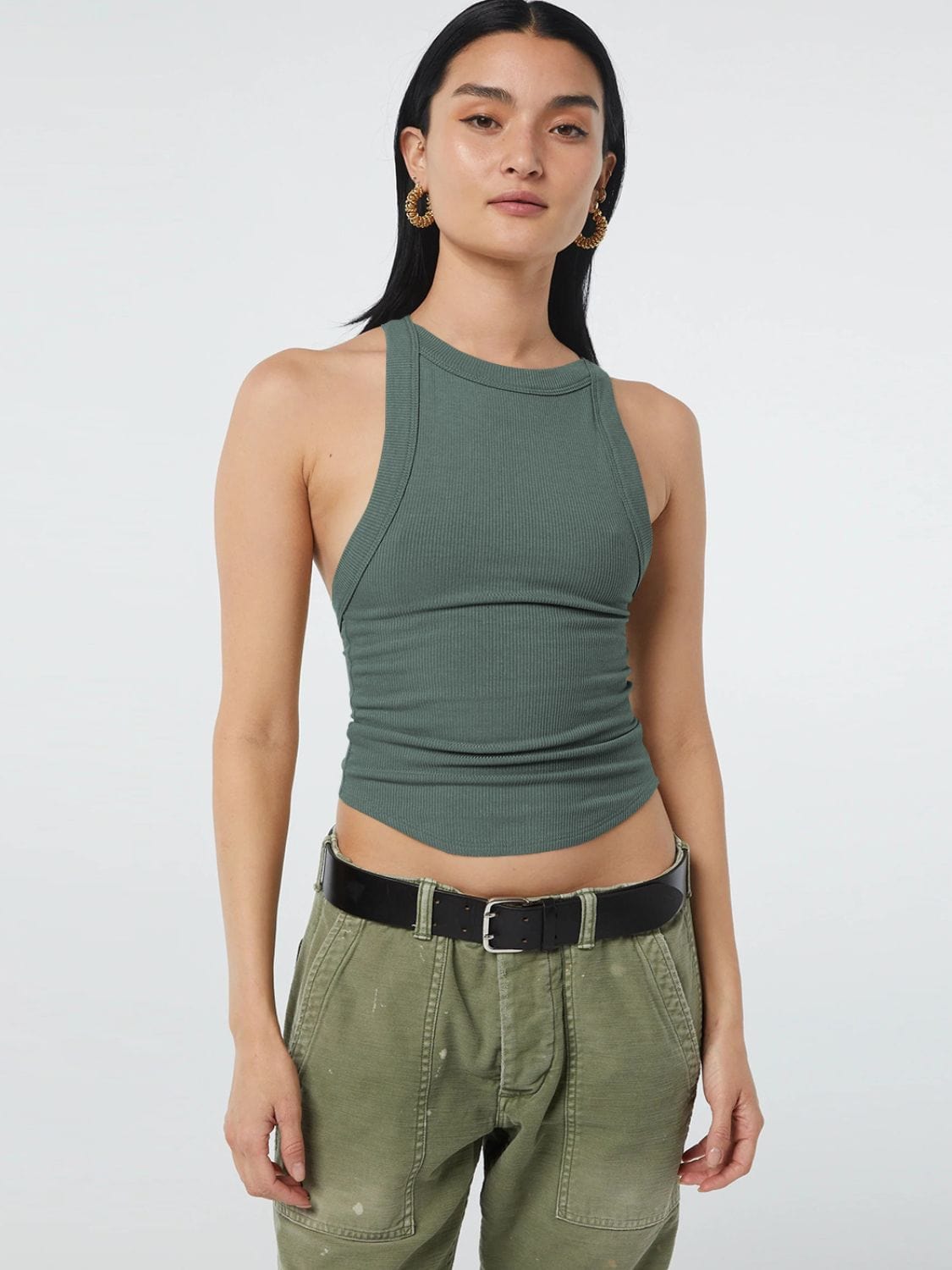 Light Gray Halter Neck Ribbed Cropped Top