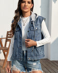 Pocketed Button Up Hooded Denim Jacket