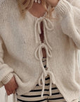 Tied Long Sleeve Dropped Shoulder Cardigan