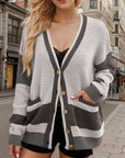 Rosy Brown Contrast Button Up Long Sleeve Cardigan