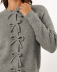 Bow Round Neck Long Sleeve Cardigan