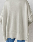 Slit V-Neck Dropped Shoulder Sweater