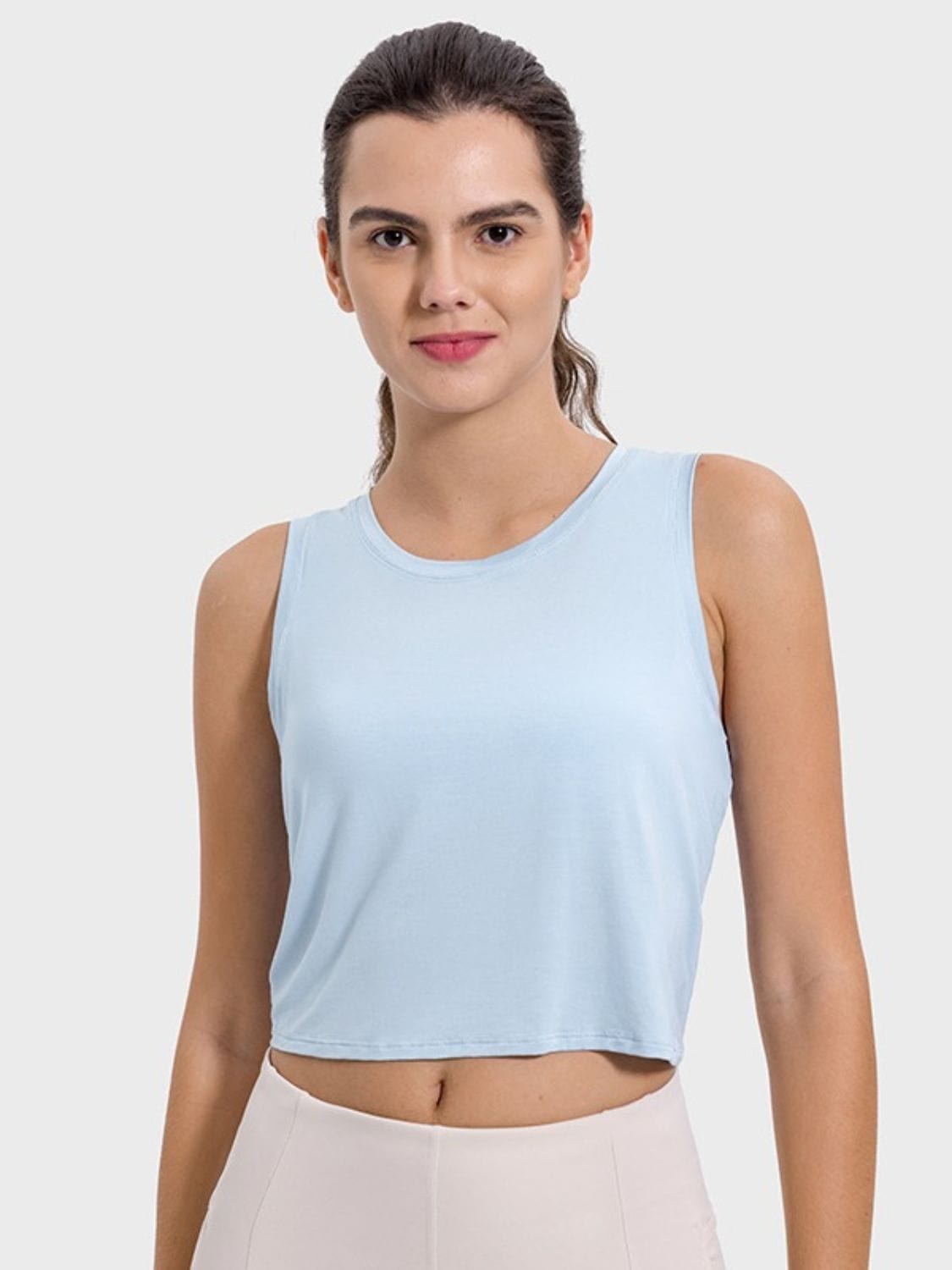 Light Gray Drawstring Cutout Round Neck Active Tank