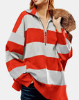 Color Block Half Zip Long Sleeve Sweater