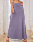 Solid Elastic Waist Maxi Skirt