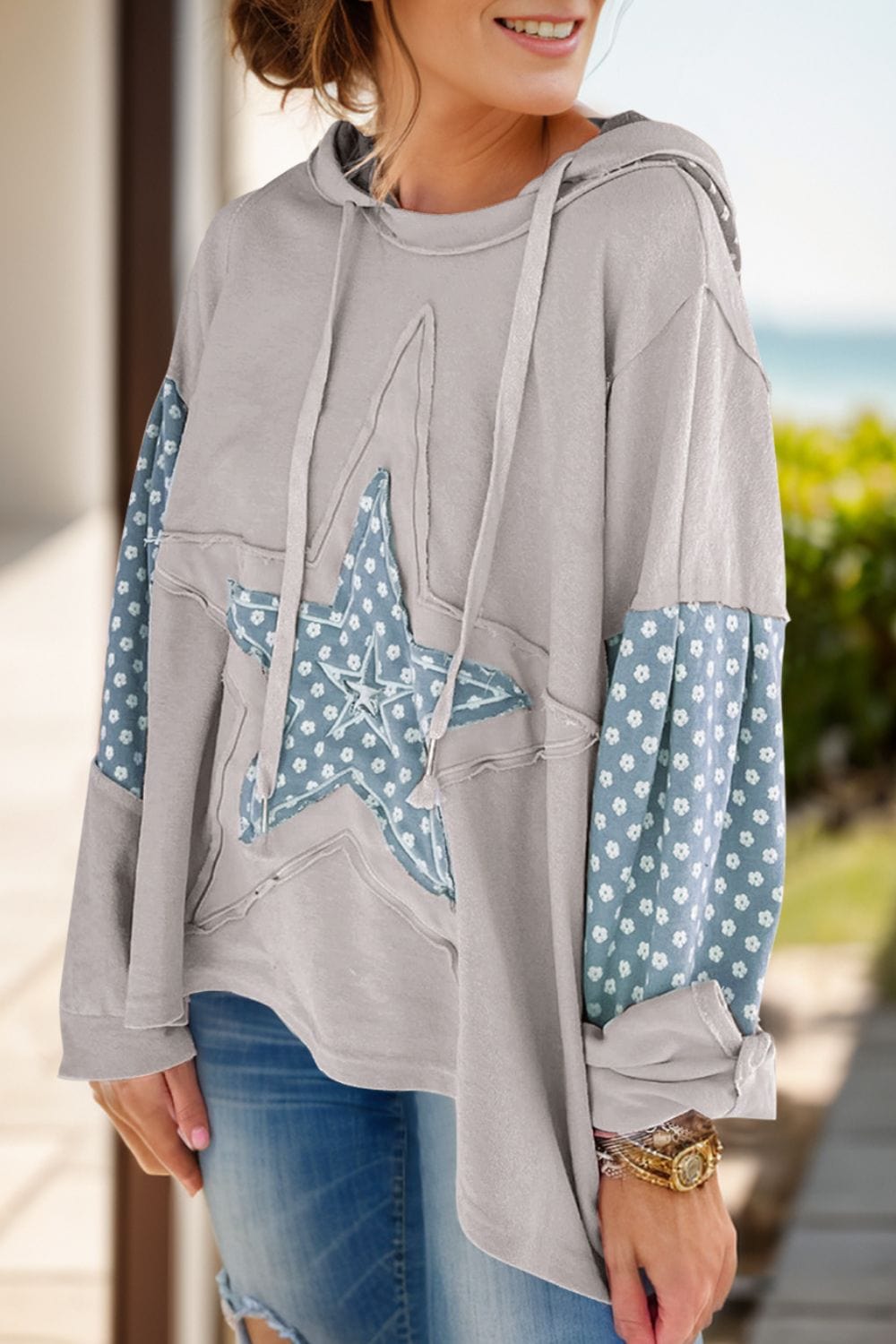 Drawstring Star Long Sleeve Hoodie