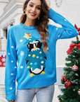 Christmas Penguin Graphic Sequin Sweater