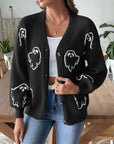 Dark Slate Gray V-Neck Dropped Shoulder Cardigan