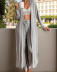 Dim Gray Open Front Long Sleeve Cardigan and Pants Lounge Set