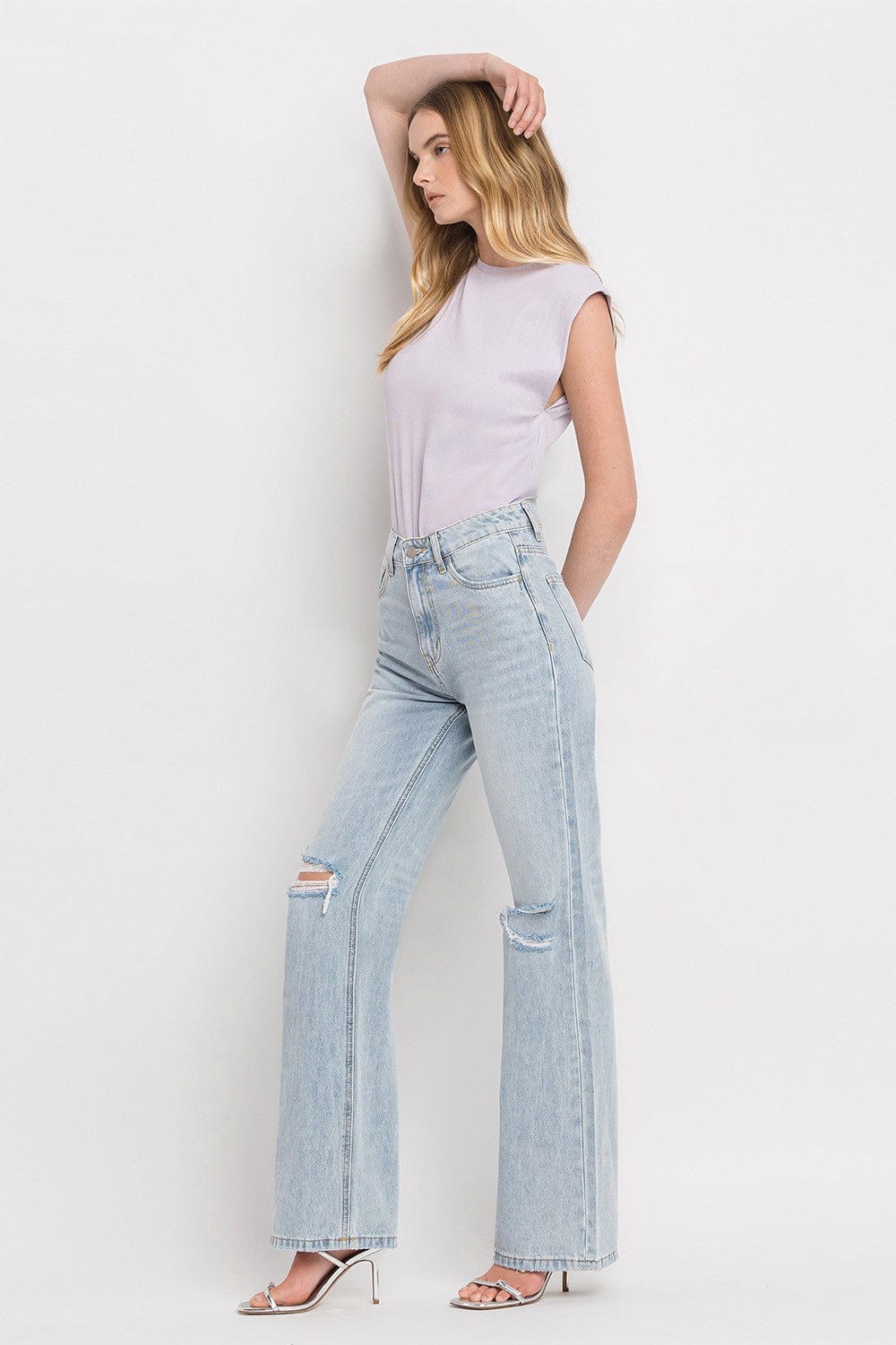 Light Gray Vervet by Flying Monkey 90'S Vintage Super High Rise Flare Jeans