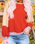 Color Block Round Neck Long Sleeve Sweatshirt