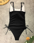 Tan Drawstring Scoop Neck Sleeveless One-Piece Swimwear Sentient Beauty Fashions Apparel & Accessories