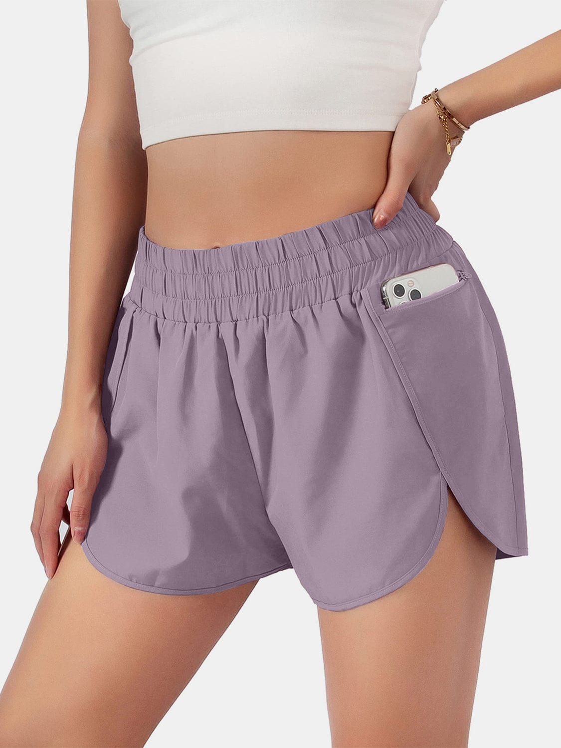 Rosy Brown Elastic Waist Active Shorts