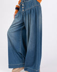 SAGE+FIG Smocked Waist Band Wide Leg Jeans