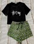 Graphic Tee and Panda Print Shorts Lounge Set