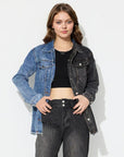 Raw Hem Contrast Collared Neck Denim Top