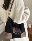 Suede Patch Adjustable Strap Tote Bag