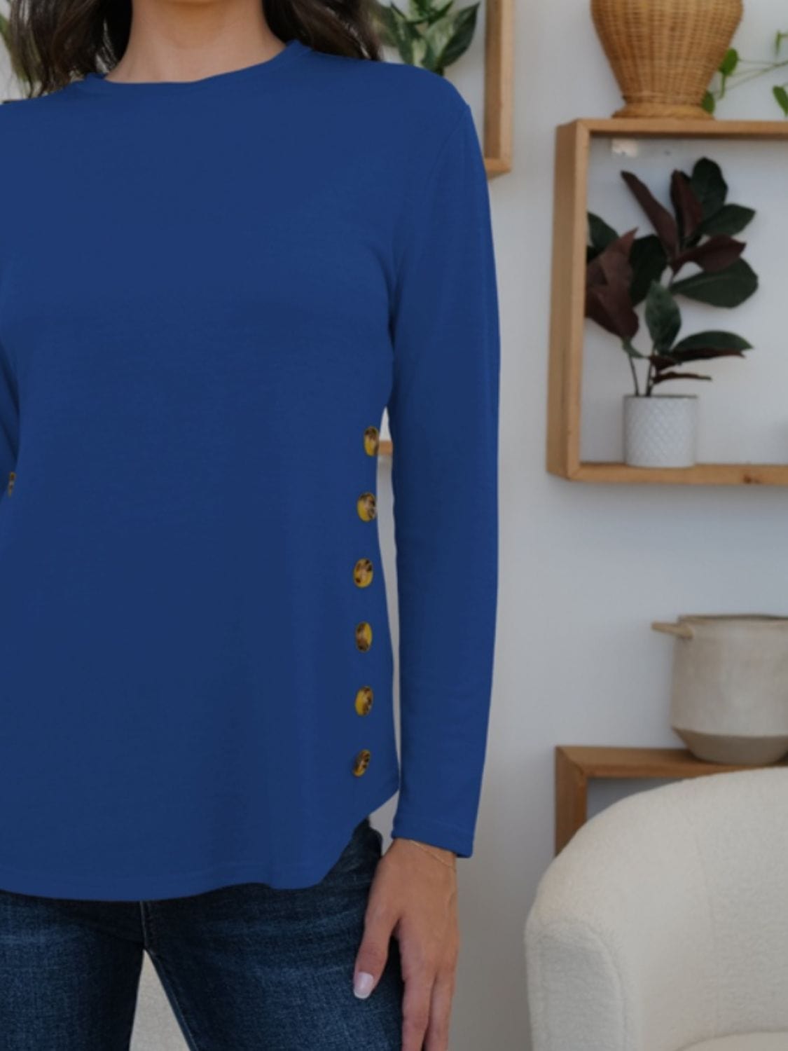 Midnight Blue Round Neck Long Sleeve T-Shirt