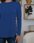 Midnight Blue Round Neck Long Sleeve T-Shirt