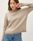 Be Cool Striped Trim Round Neck Long Sleeve Sweater