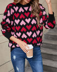 Angel Wings Contrast Heart Round Neck Sweater